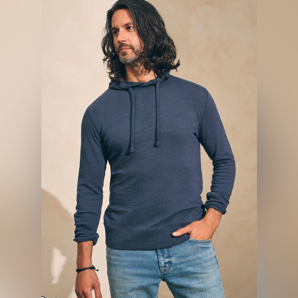 Faherty Mens Sunwashed Slub Hoodie Sweatshirt Navy Blue Organic Cotton XXL